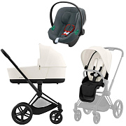 Коляска 3 в 1 Cybex Priam IV Matt Black complete и автокресло Aton B2 i-Size Steel Grey Off White