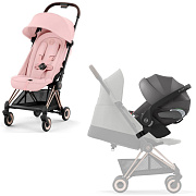 Коляска Cybex Coya Rosegold Frame Cloud T i-Size Mirage Grey Plus 2 в 1 Peach Pink с дождевиком и бампером