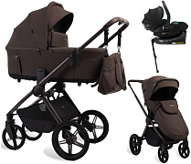 Детская коляска Peppy Soho 4 в 1 с автокреслом Jet Black и базой Brown (коричневый), рама серо-бежевый