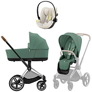 Коляска Cybex Priam IV Chrome Brown complete и автокресло Cloud G i-Size Seashell Beige Plus 3 в 1 Leaf Green