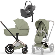 Коляска Cybex Priam V Rosegold Style Cloud T Mirage Grey Plus Base T 4 в 1 Sage Green