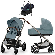 Коляска Cybex Balios S Lux TPE complete Aton S2 Ocean Blue Base One 4 в 1 Stormy Blue с дождевиками