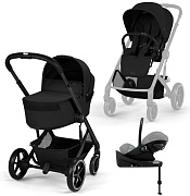 Коляска Cybex Balios S Lux Fold Cot BLK Cloud G3 Stone Grey Plus Base G3 4 в 1 Moon Black с дождевиками