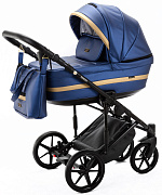 Детская коляска Adamex Rimini Deluxe 3 в 1 RI240 СИН.ПЕРЛ.КОЖА+ЗОЛОТО.ОТДЕЛКА