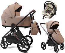 Детская коляска Peppy Soho 3 в 1 с автокреслом Welldon Crown 2 Sand (песочный) рама шоколад