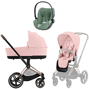 Коляска 3 в 1 Cybex Priam IV Rosegold complete и автокресло Cloud T i-Size Leaf Green Plus Peach Pink
