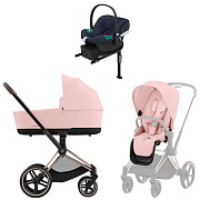 Коляска Cybex Priam IV Rosegold complete Aton B2 Bay Blue Base One 3 в 1 Peach Pink