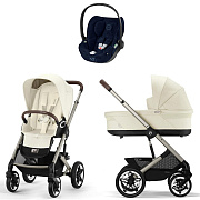 Коляска Cybex Talos S Lux TPE complete Cloud T Rebellious Luxury Denim Blue 3 в 1 Seashell Beige с дождевиками