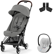 Коляска Cybex Coya Chrome Frame Cloud T i-Size Platinum White Plus 2 в 1 Mirage Grey с дождевиком