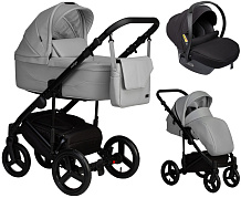Детская коляска Indigo Lamar 3 в 1 с автокреслом Avionaut Cosmo Black La06 св.серая кожа