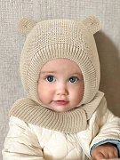 Шапка-шлем вязаная AmaroBaby Pure Love Warm зимняя с утеплителем молочный 46