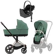 Коляска Cybex Priam IV Rosegold complete Cloud T Sepia Black Base T 3 в 1 Leaf Green