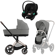 Коляска 3 в 1 Cybex Priam IV Rosegold complete и автокресло Aton S2 i-Size Moon Black Mirage Grey