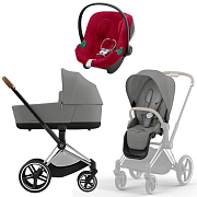 Коляска 3 в 1 Cybex Priam IV Chrome Brown complete и автокресло Aton B2 i-Size Dynamic Red Mirage Grey