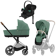 Коляска Cybex Priam IV Chrome Brown complete Aton S2 Moon Black Base One 4 в 1 Leaf Green