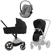 Коляска Cybex Priam IV Rosegold complete и автокресло Cloud G i-Size Stone Grey Plus 3 в 1 Sepia Black