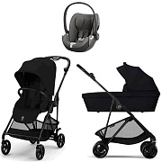 Коляска Cybex Melio Carbon Cloud T i-Size Mirage Grey 3 в 1 Magic Black с дождевиками