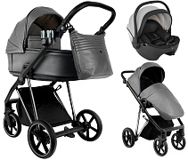 Детская коляска Roan Sol Vintage Luxury Leather 2.0 3 в 1 с автокреслом Pituso Baesa Pro Black,Beige Canopy VEGA88DB Glacier Gray/Nickel/руч.Black