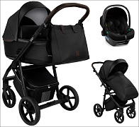 Детская коляска Roan Esso 2025 Кожа 3 в 1 с автокреслом Tutis Elo Lux Black ESSK/210/1 Black /Black/руч.Тем.коричневый