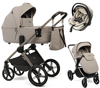 Детская коляска Peppy Monaco Thermo 3 в 1 с автокреслом Welldon Crown 2 Latte (бежевый), рама бежевая