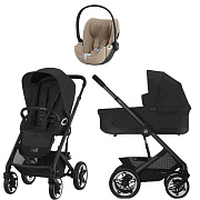 Коляска Cybex Talos S Lux BLK complete Cloud T Cozy Beige Plus 3 в 1 Moon Black с дождевиками