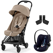 Коляска Cybex Coya Matt Black Frame Cloud G i-Size Ocean Blue Plus 2 в 1 Cozy Beige с дождевиком и бампером