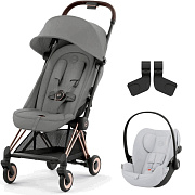 Коляска Cybex Coya Rosegold Frame Cloud G i-Size Fog Grey 2 в 1 Mirage Grey с дождевиком и бампером