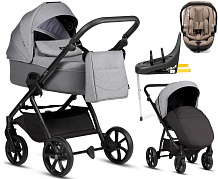 Детская коляска Tutis Leo 3 Plus 4 в 1 с автокреслом Beno Beige и базой 1582227 Stone Grey