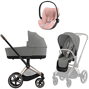 Коляска 3 в 1 Cybex Priam IV Rosegold complete и автокресло Cloud T i-Size Peach Pink Plus Mirage Grey