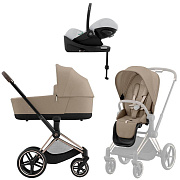 Коляска Cybex Priam IV Rosegold complete Cloud G Fog Grey Base G 3 в 1 Cozy Beige