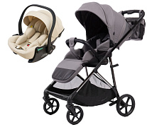 Прогулочная коляска Peppy Amici с автокреслом Jet Beige Grey рама Black Chrome