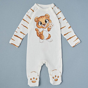 Комбинезон-асим на кнопках Little Star Тигренок 30-8692 (ЧЗ-мз) крем 74