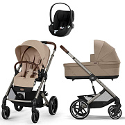 Коляска Cybex Balios S Lux TPE complete Cloud T Sepia Black 3 в 1 Almond Beige с дождевиками
