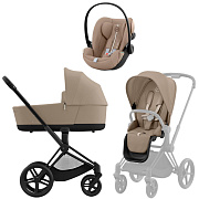 Коляска Cybex Priam IV Matt Black complete и автокресло Cloud G i-Size Almond Beige Plus 3 в 1 Cozy Beige