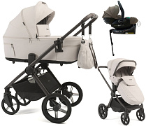Детская коляска Peppy Soho 4 в 1 с автокреслом Jet Brown и базой Taupe (бежевый), рама серо-бежевый