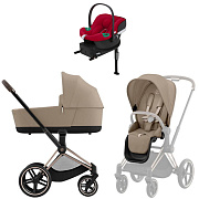 Коляска Cybex Priam IV Rosegold complete Aton B2 Dynamic Red Base One 4 в 1 Cozy Beige