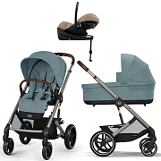 Коляска Cybex Balios S Lux TPE complete Cloud G Almond Beige Plus Base G 4 в 1 Stormy Blue с дождевиками