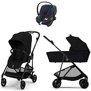 Коляска Cybex Melio Carbon Aton B2 i-Size Bay Blue 3 в 1 Magic Black с дождевиками