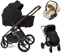 Детская коляска Peppy Soho 3 в 1 с автокреслом Jet Beige Black (черный) рама шоколад
