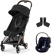 Коляска Cybex Coya Rosegold Frame Cloud G i-Size Ocean Blue Plus 2 в 1 Sepia Black с дождевиком и бампером