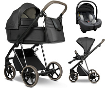 Детская коляска Roan Sol Vintage Luxury Leather 3 в 1 с автокреслом Tutis Elo Lux EduSky Grey VEGA99DB Woodland Gray/Nickel/руч.Cappuccino