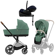 Коляска Cybex Priam IV Chrome Brown complete Cloud G Ocean Blue Plus Base G 3 в 1 Leaf Green