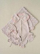 Комбинезон Little Star Классик с воротником, чепчик, носочки, плед хлопок 0950-4 ЧЗ-мз светло серый/пудровый 62