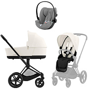 Коляска Cybex Priam IV Matt Black complete и автокресло Cloud G i-Size Stone Grey Plus 3 в 1 Off White