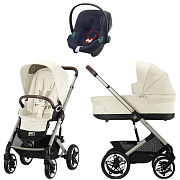 Коляска Cybex Talos S Lux TPE complete Aton B2 Bay Blue 3 в 1 Seashell Beige с дождевиками