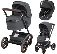 Детская коляска Maxi-Cosi Fame 3 в 1 с автокреслом Coral 360 Essential black Twillic Graphite/графит