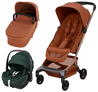 Детская коляска Maxi-Cosi Fame Cabin 3 в 1 с автокреслом Pebble 360 Pro Twillic Green Copper Terra/терракотовый