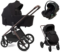 Детская коляска Peppy Soho 3 в 1 с автокреслом Jet Black Black (черный) рама шоколад