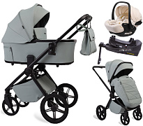 Детская коляска Peppy Monaco Plus 4 в 1 с автокреслом Verona Beige и базой Mint (мятный), рама черная