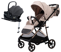 Прогулочная коляска Peppy Amici с автокреслом Jovikids Aria и базой Beige рама Gold